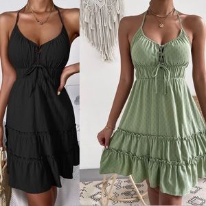 ** SOLD ** SHEIN (2) VCAY Tie Front Knotted Backless Ruffle Hem Dress L NOT WORN